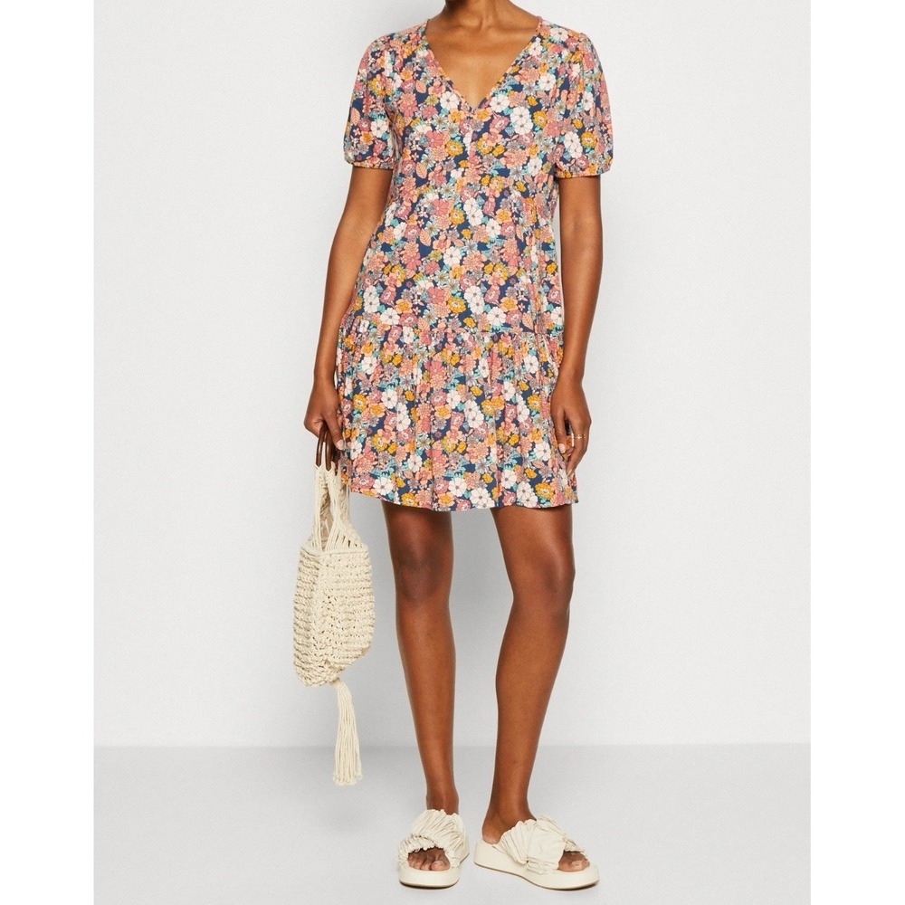 Gap Gauze Cotton Blend Mini Dress Women's Size M Floral Print Short Sleeve